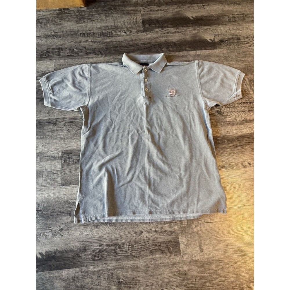 Porsche Polo Shirt Mens Large Gray Crest Logo Embroidered USA Made Vintage Auto